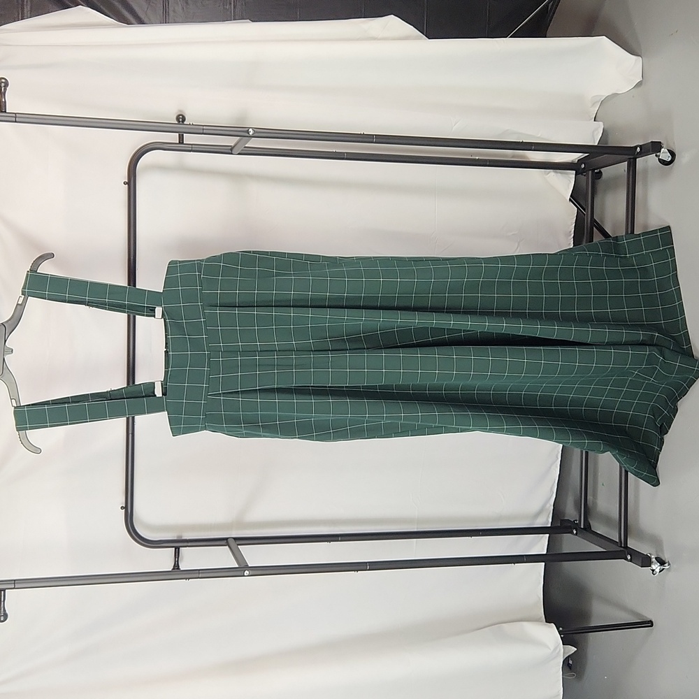 Unique Vintage Green Windowpane Suspender Jumpsuit